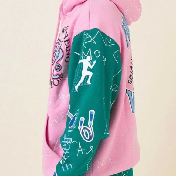 NWT FIRST ROW COLOR BLOCK COMBO ALL OVER GRAPHIC PRINT PUFF PRINT HOODIE XL - Picture 3 of 11